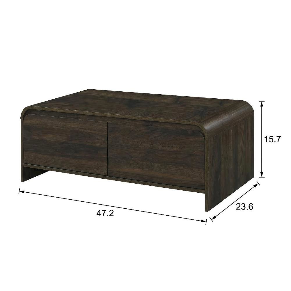 Walnut Rectangular Coffee Table with Metal Base and Cam Bolt Design