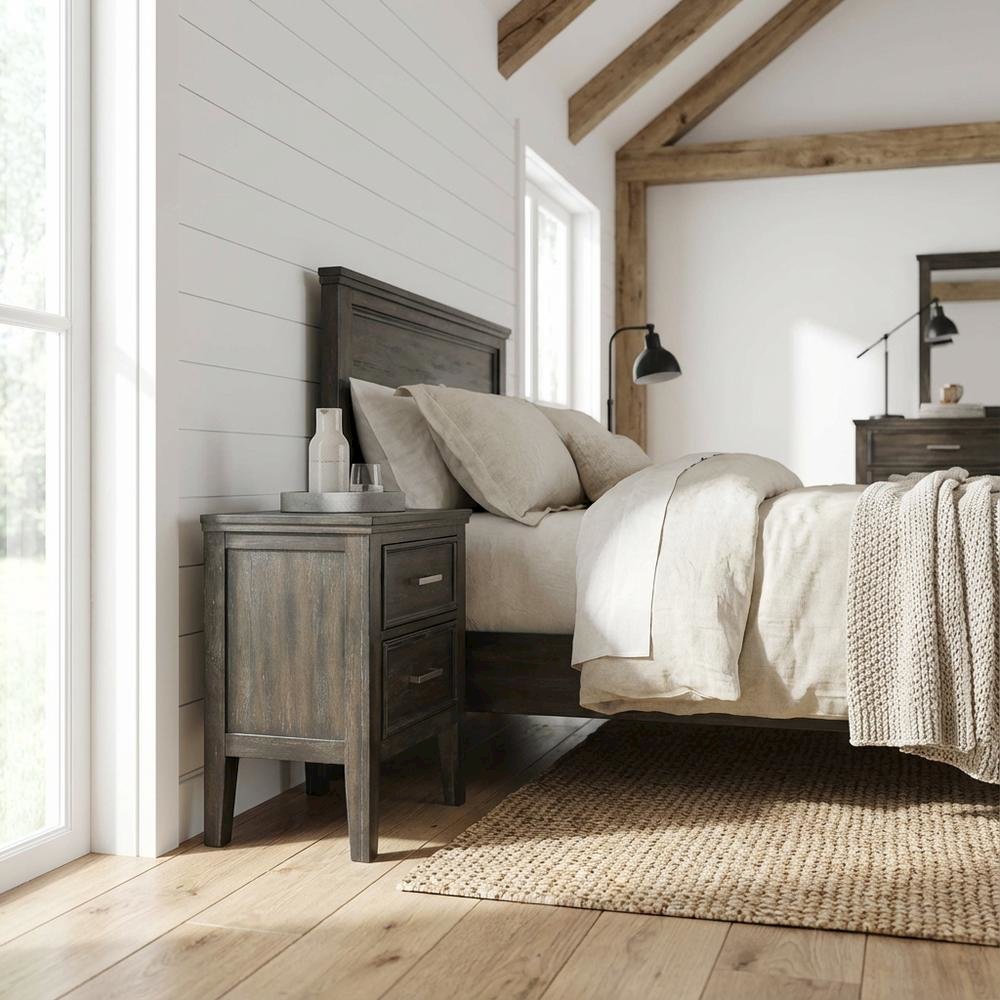 Wood Nightstand with 2 Drawers in Nutmeg for Bedroom Storage