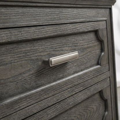 Gray Marble Top Nightstand with Painted Finish and Brushed Nickel Handle