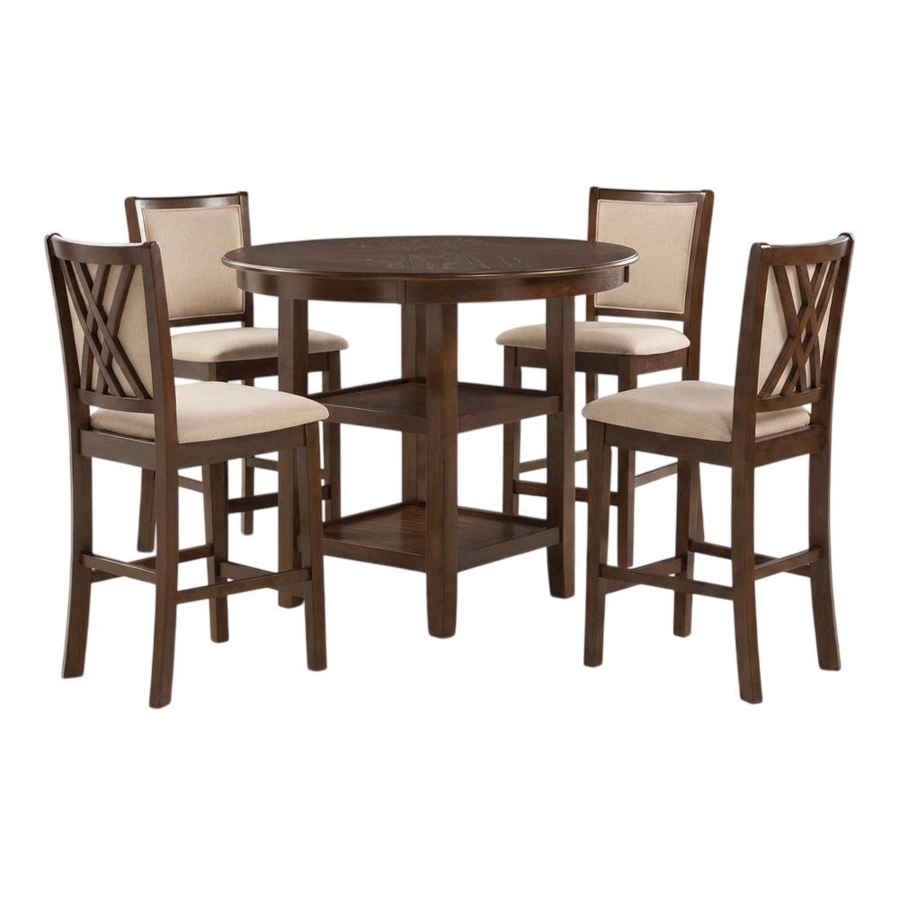 Farmhouse 5 Piece Dining Table Set, Round Kitchen Table,Chairs for 4 in Brown