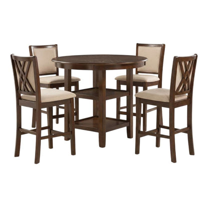 Farmhouse 5 Piece Dining Table Set, Round Kitchen Table,Chairs for 4 in Brown