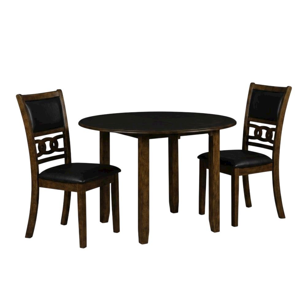 Solid Wood Drop Leaf Dining Table with 2 Chairs in Warm Brown