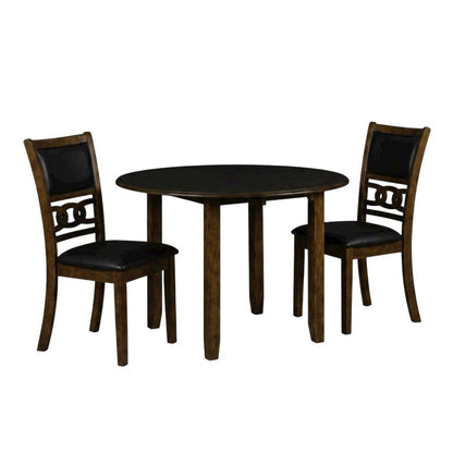 Solid Wood Drop Leaf Dining Table with 2 Chairs in Warm Brown