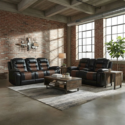 Faux Leather Manual Reclining Sofa and Loveseat Set with Storage, Brown