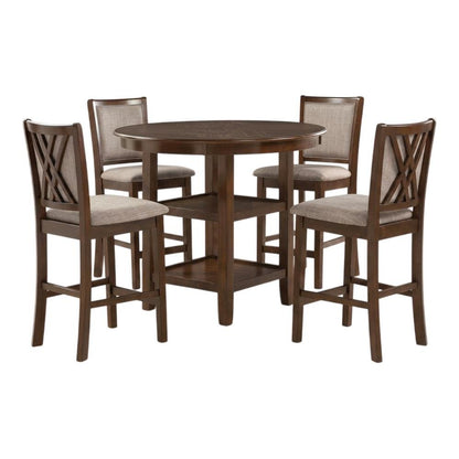 Farmhouse 5 Piece Dining Table Set, Round Kitchen Table,Chairs for 4 in Brown