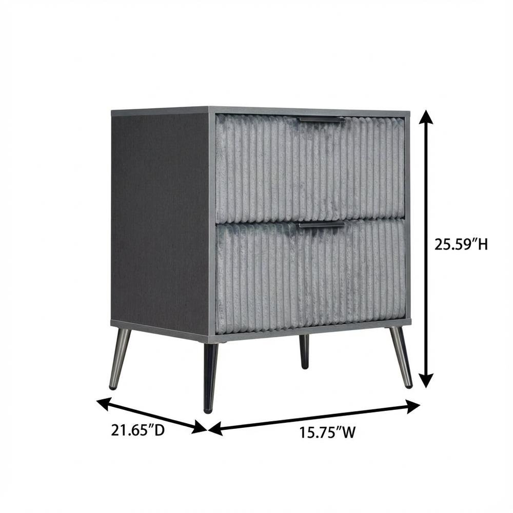 Gray Nightstand with Modern Design and Center Drawer Glide Mechanism