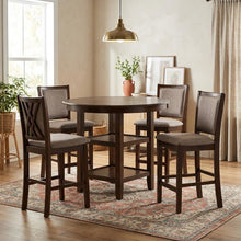 Farmhouse 5 Piece Dining Table Set, Round Kitchen Table,Chairs for 4 in Brown