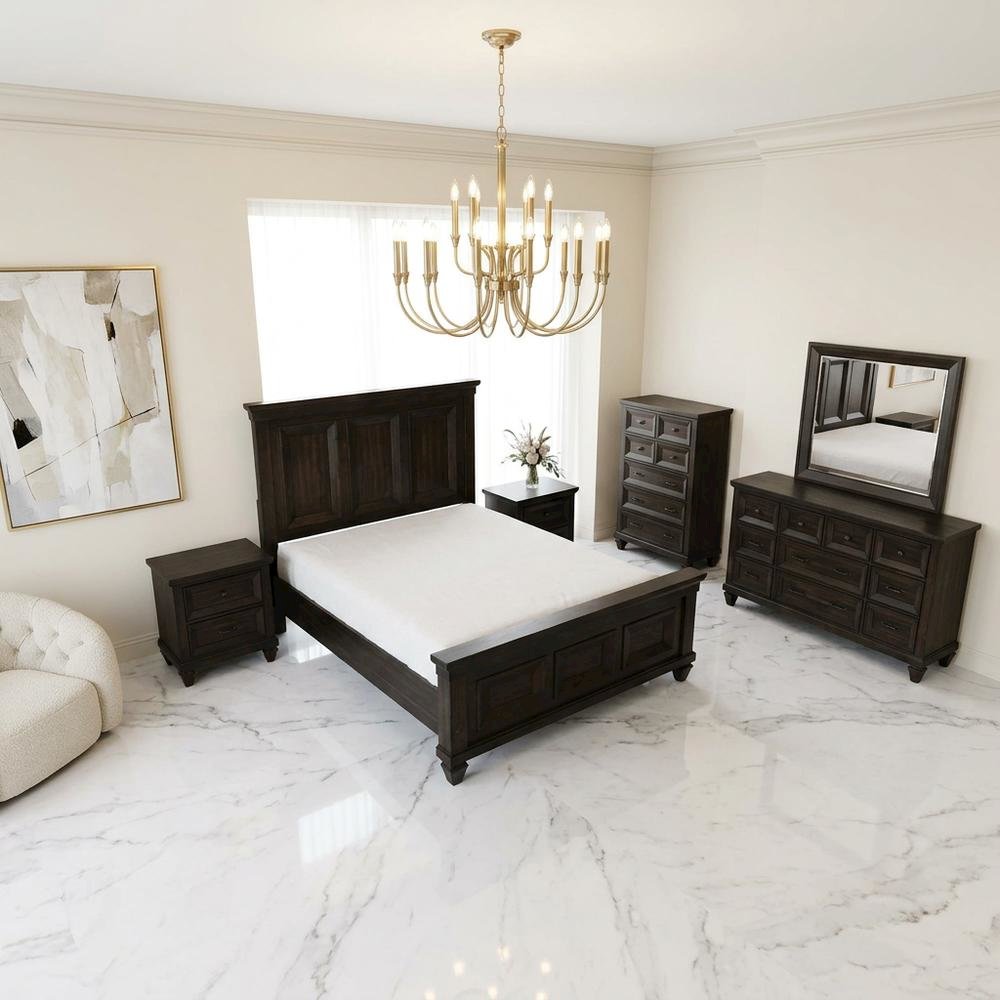 Wood Queen Bedroom Furniture Set with Dresser, Mirror, Chest, Nightstands