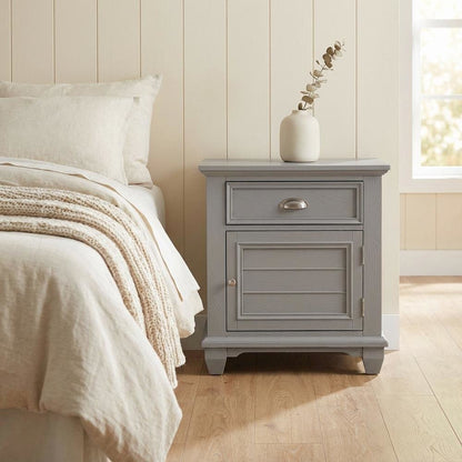Wood Gray Nightstand with Single Drawer and Modern Design