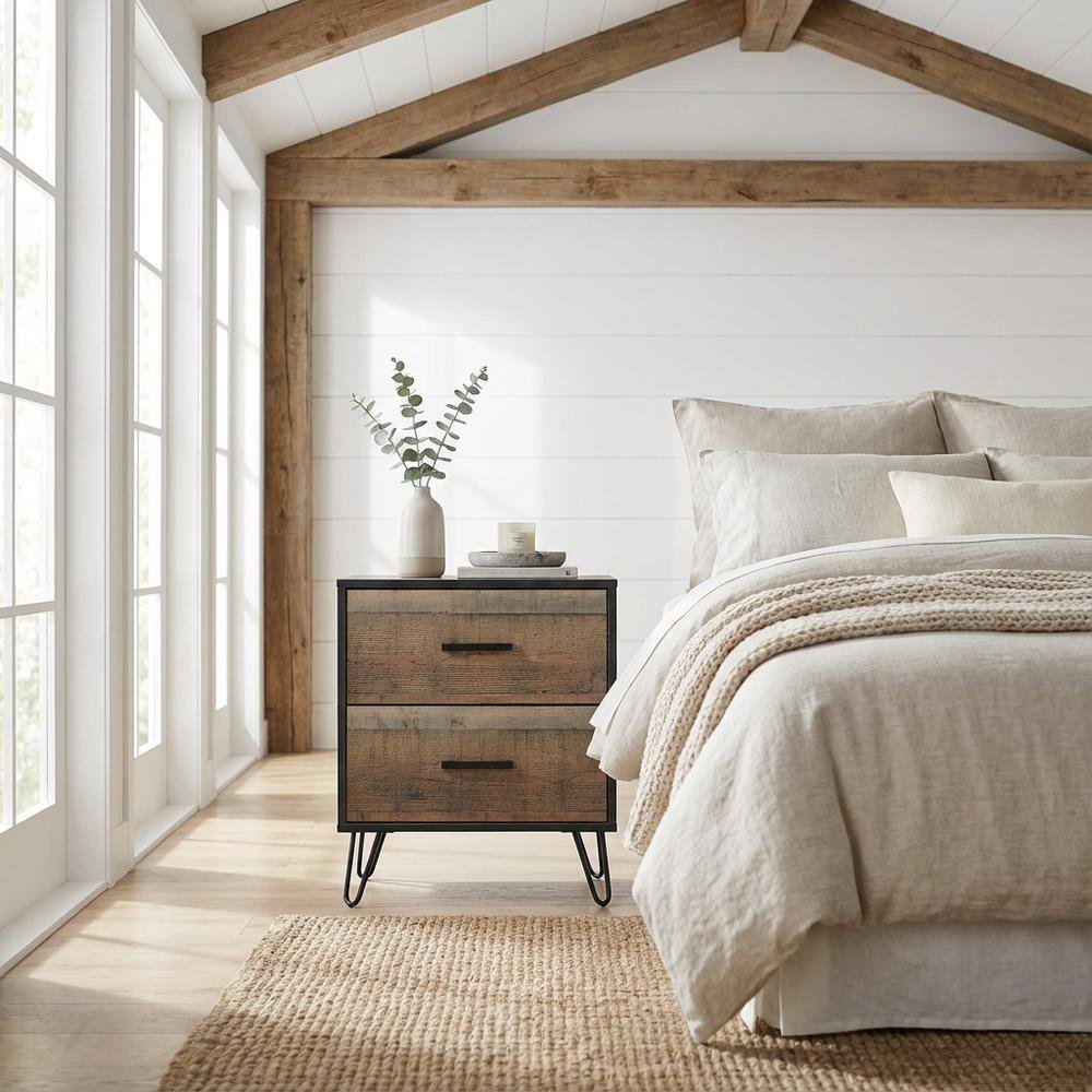 Rustic Nightstand with Black Legs and Full Extension Drawer Glide