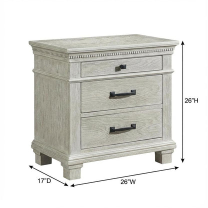Gray Wood Nightstand with 3 Drawers and Modern Design for Bedroom Storage