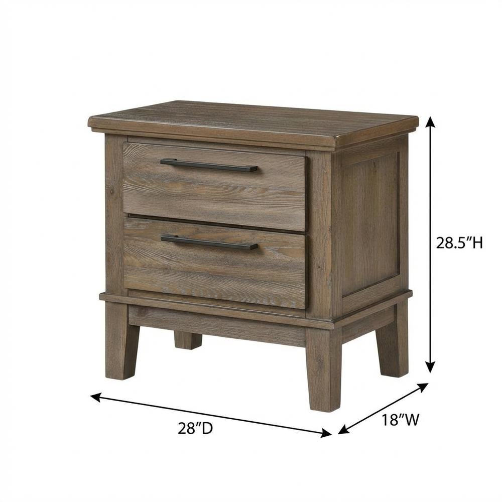 Vintage Brown Solid Wood 2-Drawer Nightstand with Classic Design