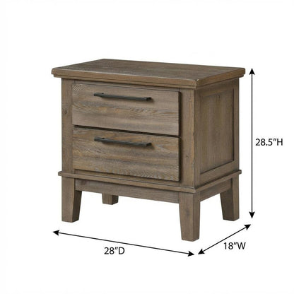 Vintage Brown Solid Wood 2-Drawer Nightstand with Classic Design