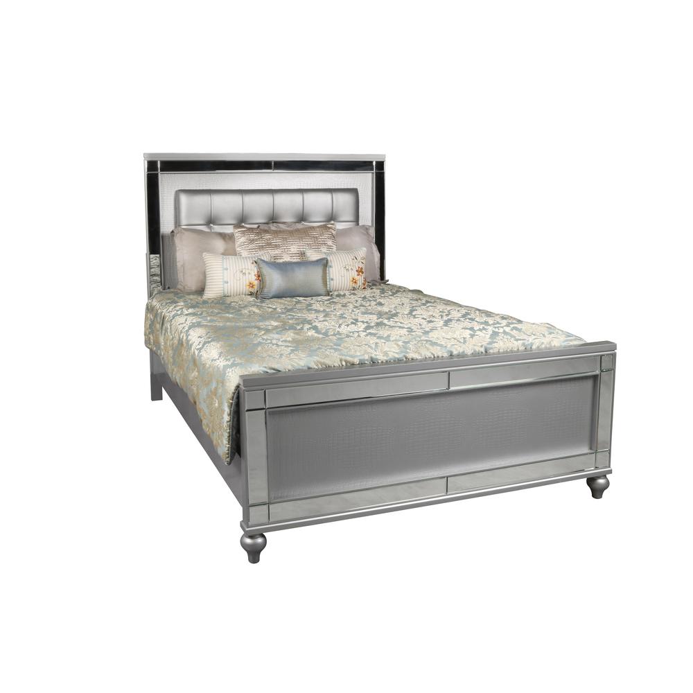 Valentine Furniture 5-Piece Solid Wood King Bedroom Set in Silver