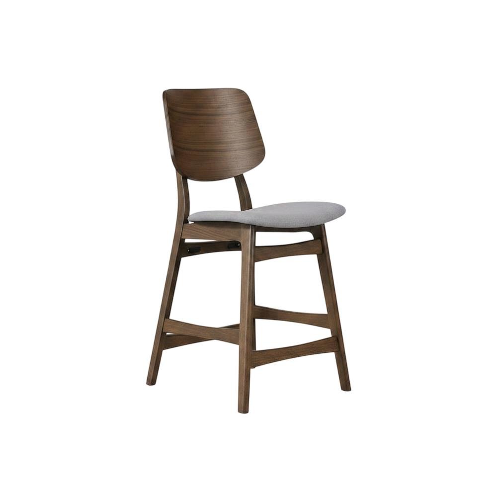 Solid Wood Counter Stools with Upholstered Seat, Dark Gray, Set of 2