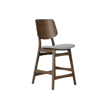 Solid Wood Counter Stools with Upholstered Seat, Dark Gray, Set of 2