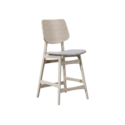 Wood Upholstered Counter Bar Stools for Kitchen Island, White Ash, Set of 2