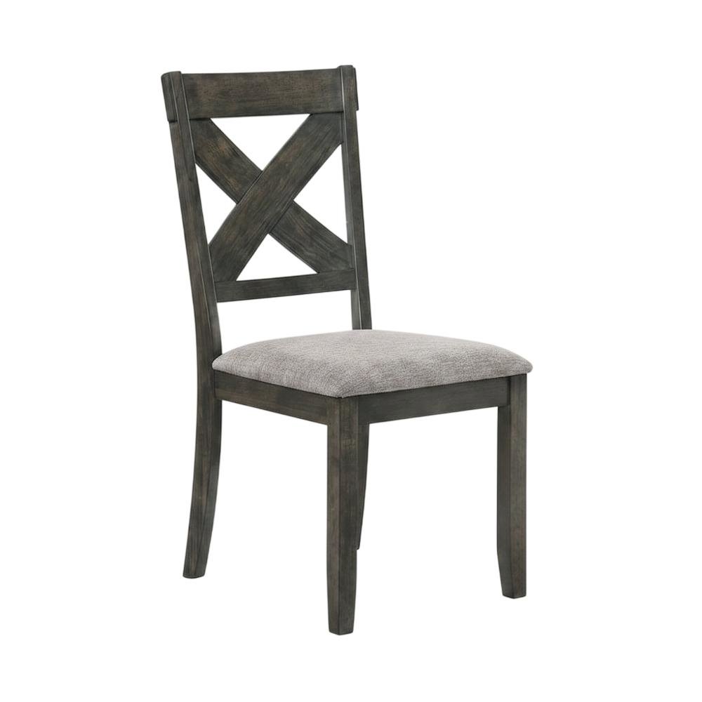 Solid Wood and Fabric-Upholstered Rustic Side Chair, Rustic Brown, Set of 2