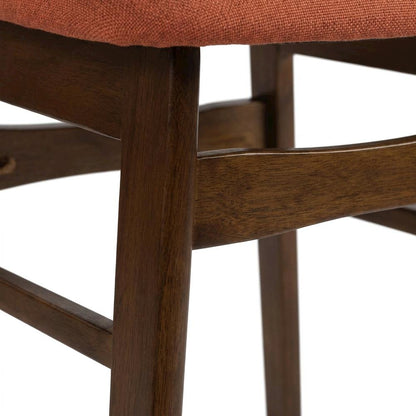 Mid-Century Modern Wood Dining Chair with Cushioned Seat, Orange, Set of 2