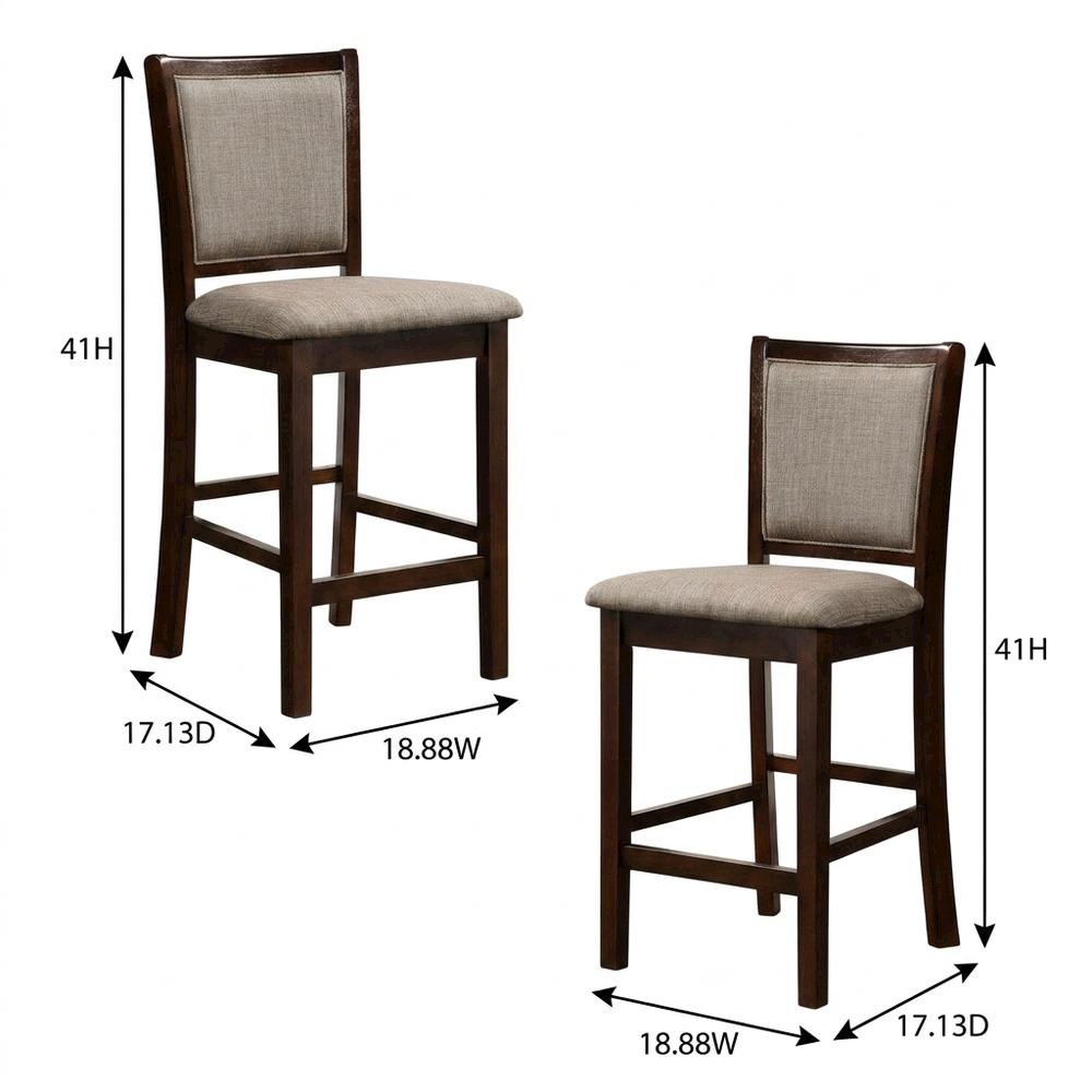 Polyester-Upholstered Counter Stool with Solid Rubberwood Legs and Back