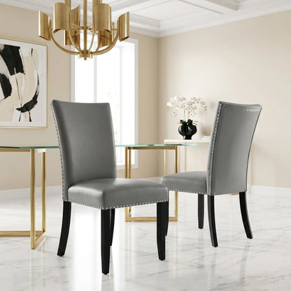 Solid Wood and Vinyl Upholstered Dining Chairs for Dining Room, Grey, Set of 2