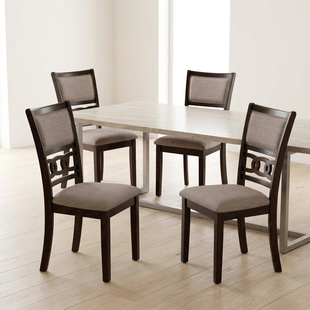 Solid Wood Upholstered Dining Chairs, Cherry, Set of 6