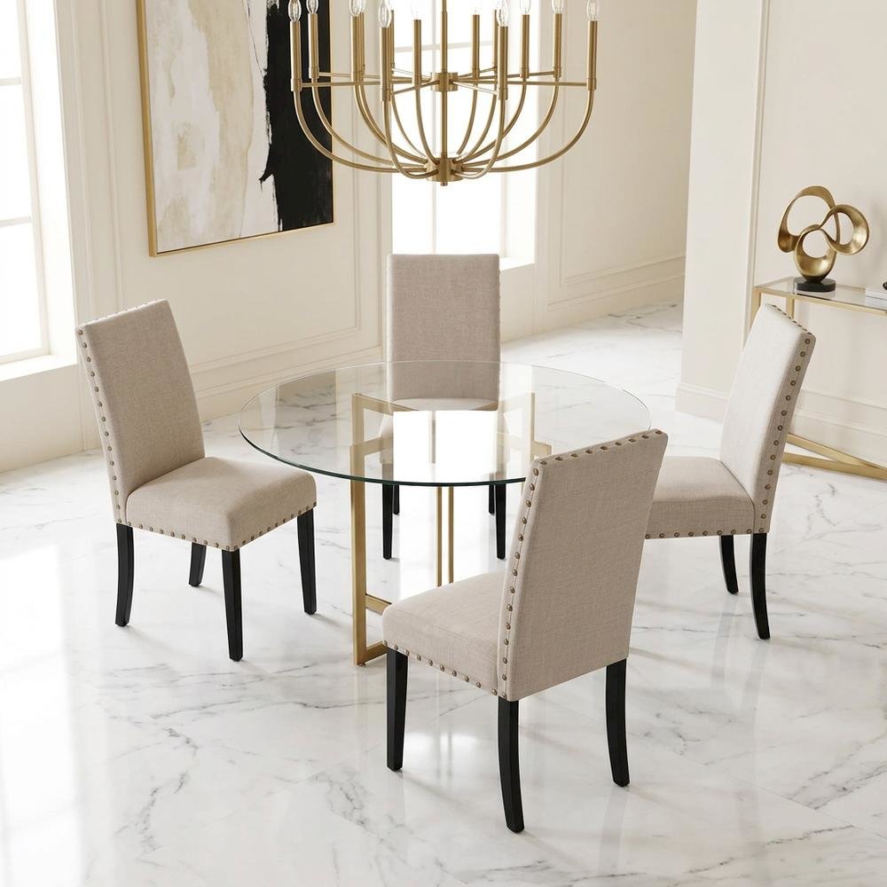 Solid Wood Kitchen Dining Chair, Natural Beige, Set of 4