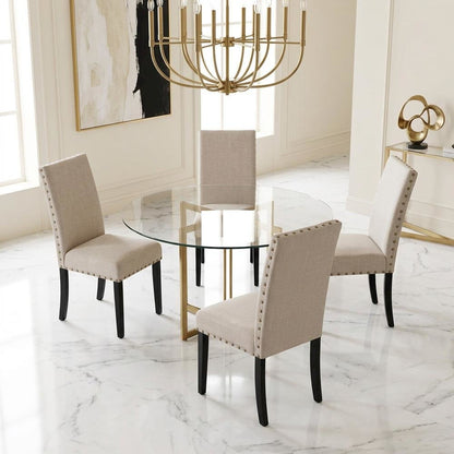 Solid Wood Kitchen Dining Chair, Natural Beige, Set of 4