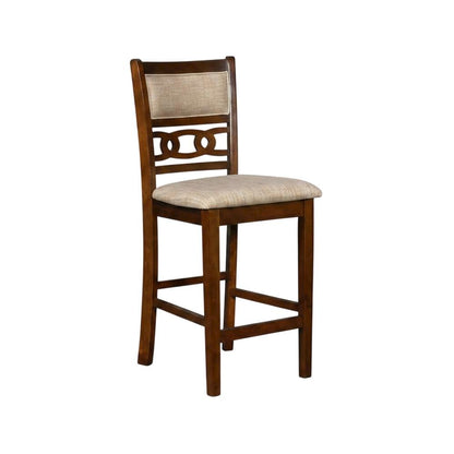 Solid Wood Counter Height Bar Stools, Upholstered Back, Cherry, Set of 4