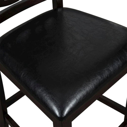 Solid Wood Counter Height Bar Stools, Upholstered Back, Ebony, Set of 4