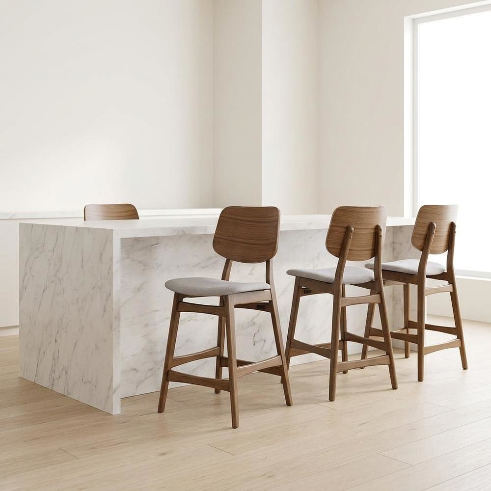 Solid Wood Counter Height Bar Stools, Fabric-Upholstered Kitchen Chairs,Set of 4