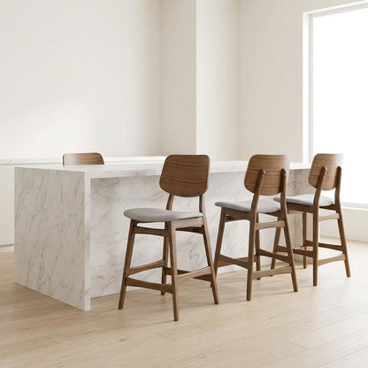 Solid Wood Counter Height Bar Stools, Fabric-Upholstered Kitchen Chairs,Set of 4