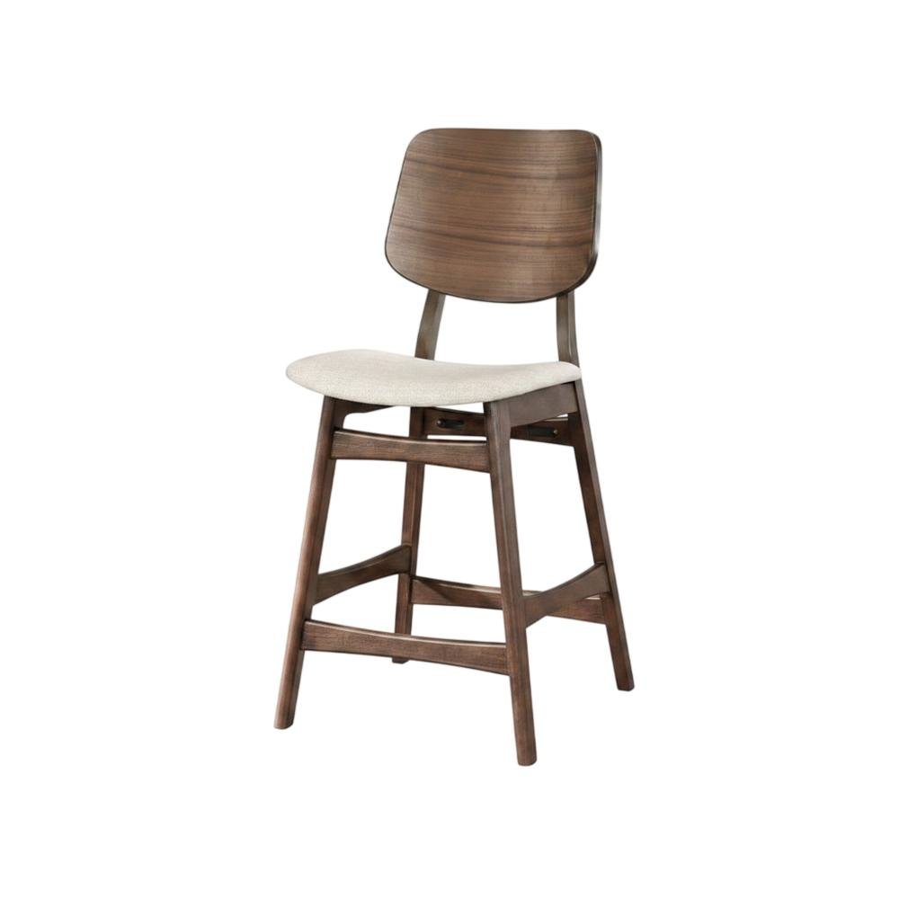 Upholstered Solid Wood Counter Height Bar Stools, Natural Beige, Set of 4
