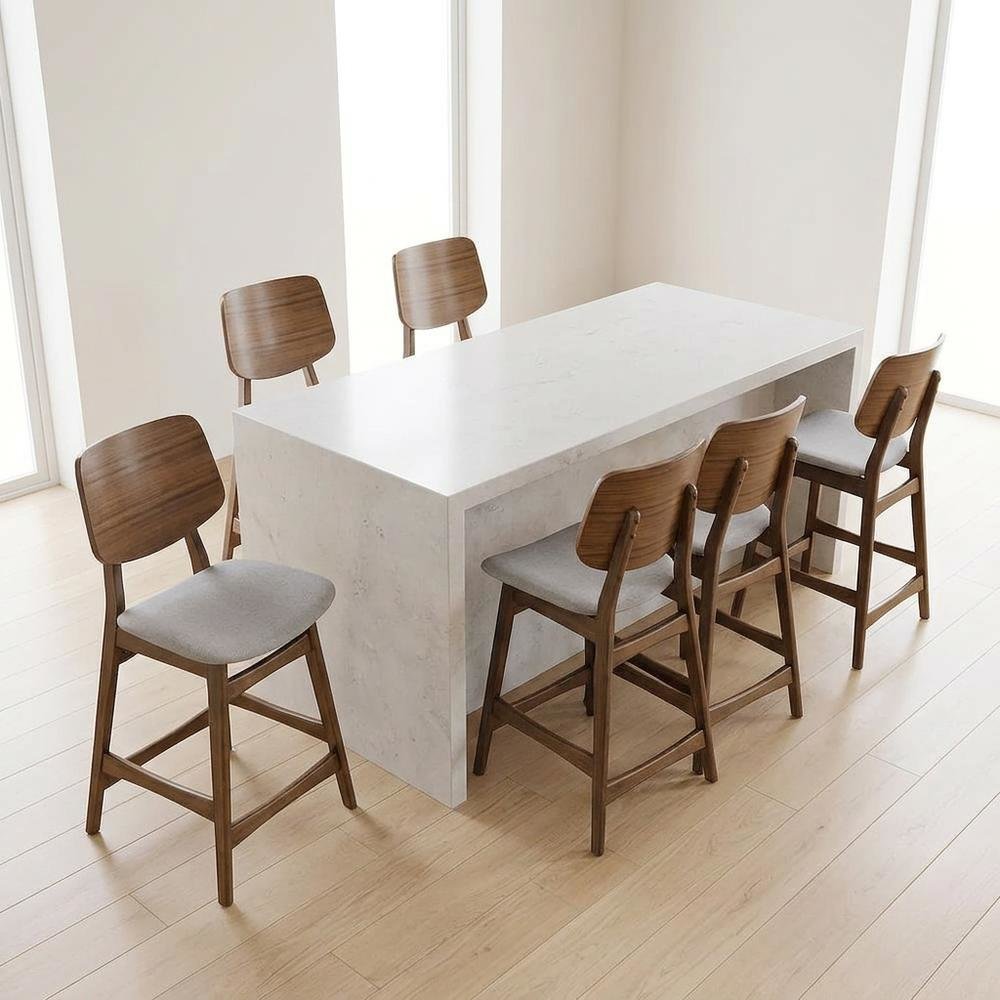 Solid Wood Counter Height Bar Stools with Back for Kitchen, Dark Gray, Set of 6