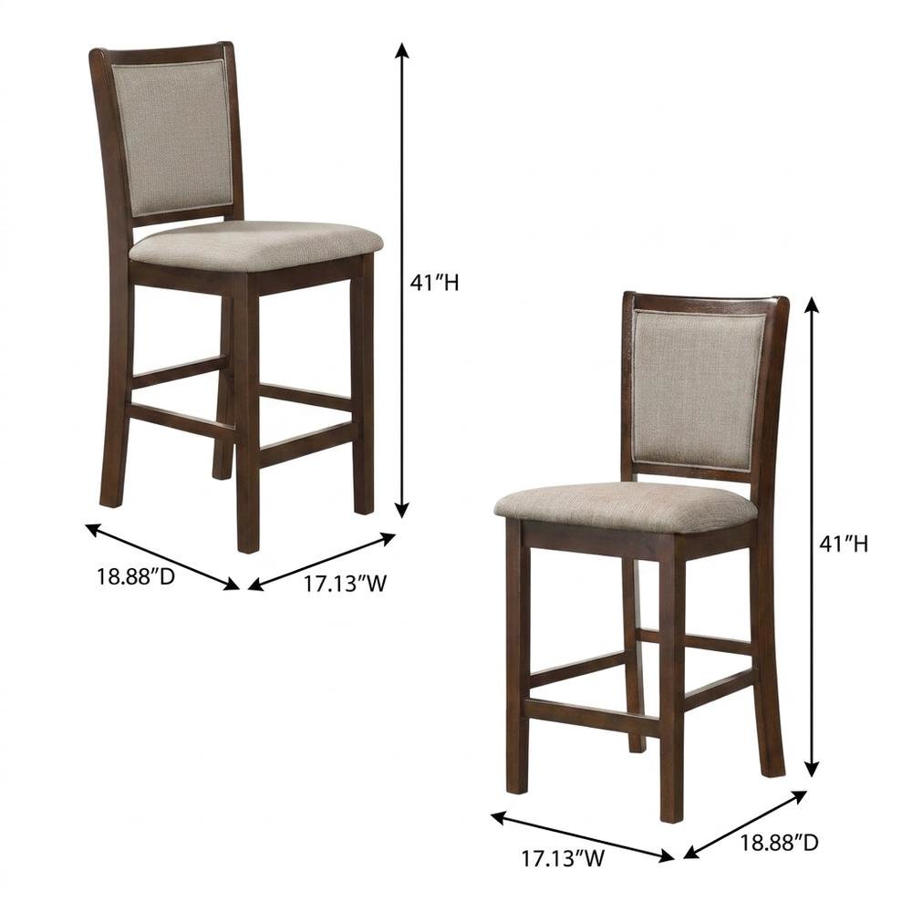 Solid Wood Counter Height Bar Stools with Polyester Upholstered Seats, Set of 4