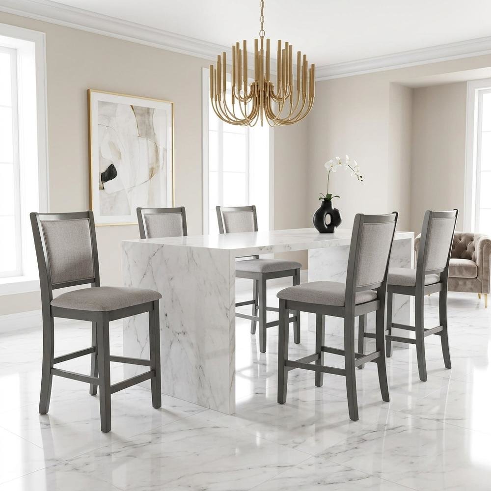 Solid Wood Counter Height Bar Stools with Polyester Upholstered Seats, Set of 4