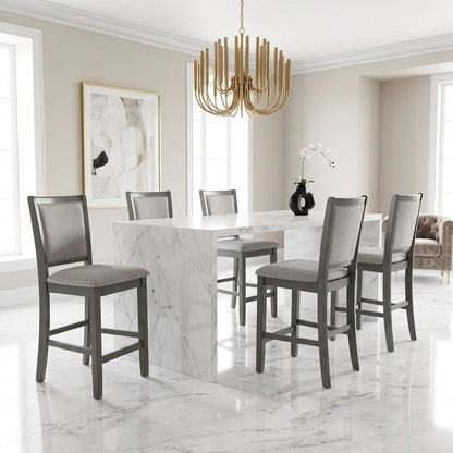 Solid Wood Counter Height Bar Stools with Polyester Upholstered Seats, Set of 4