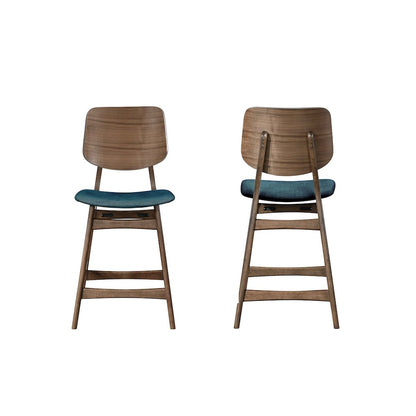 Oscar Wood Counter Chair in Walnut/Teal (Set of 2)