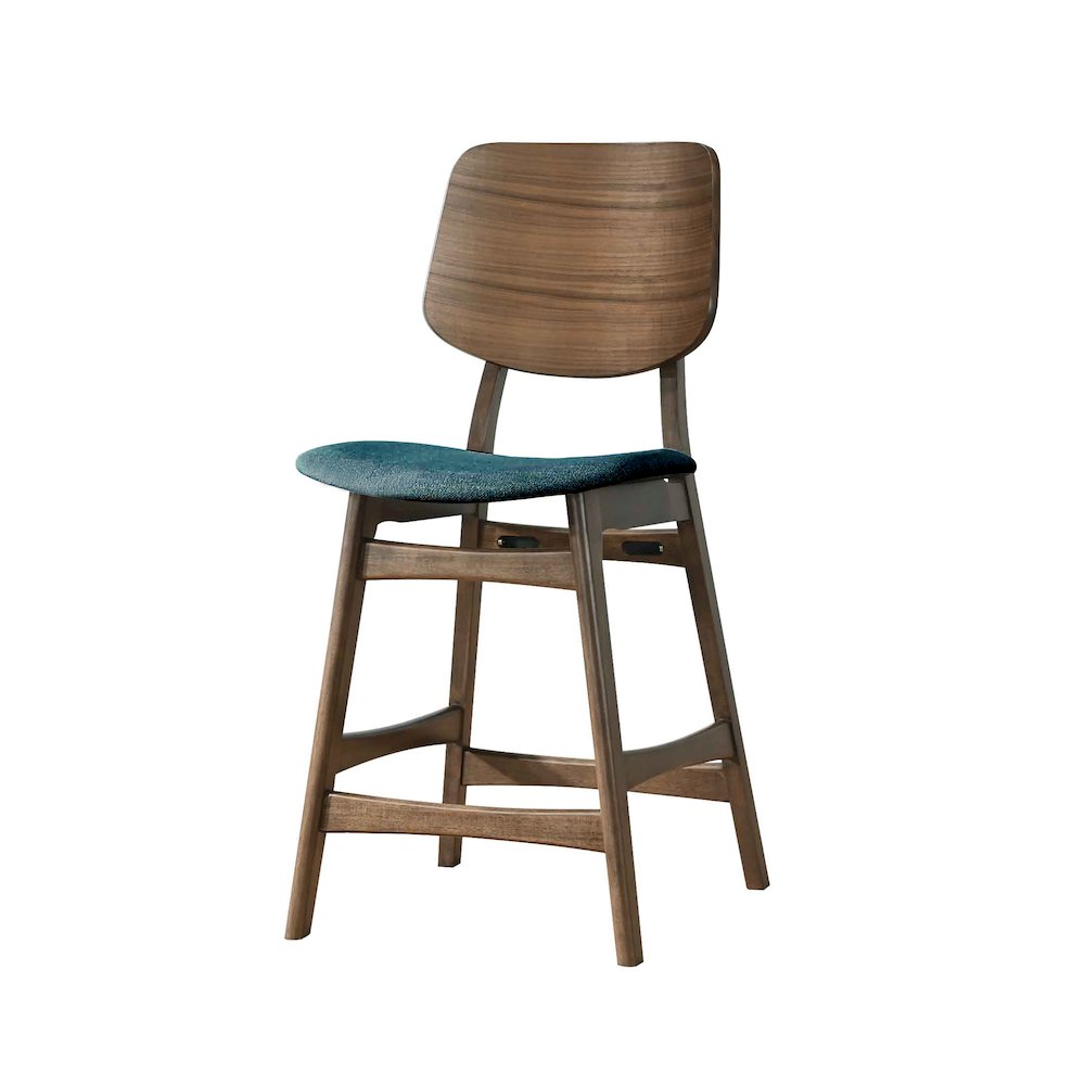 Oscar Wood Counter Chair in Walnut/Teal (Set of 2)