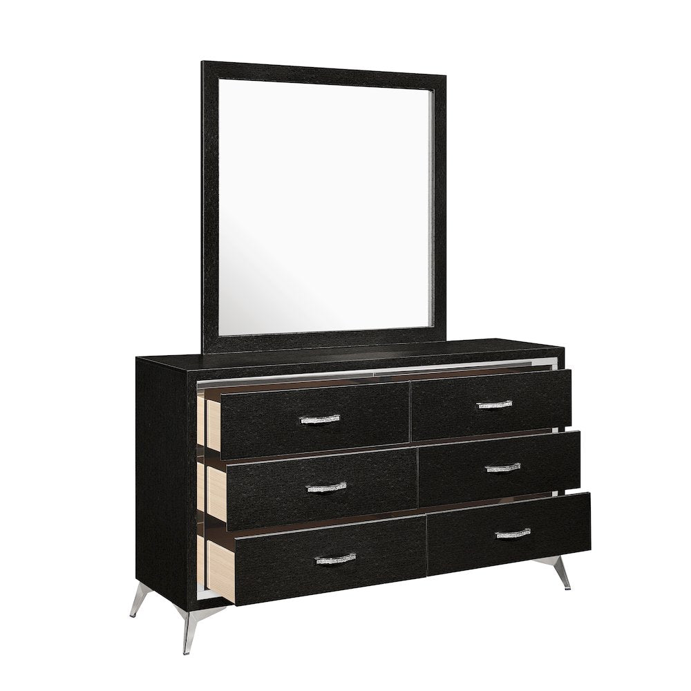 Huxley Wood 6-Drawer Dresser with Mirror, Black