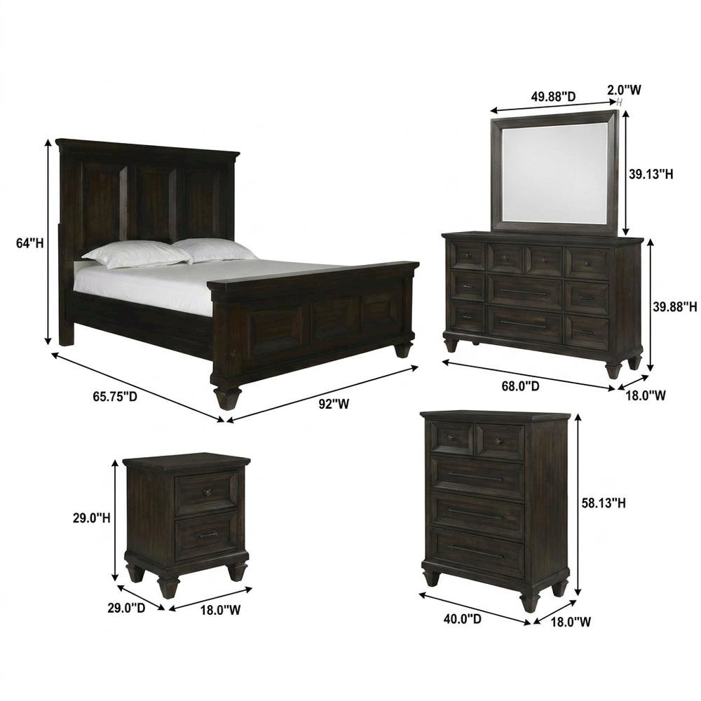 Wood Queen Bedroom Furniture Set with Dresser, Mirror, Chest, Nightstands