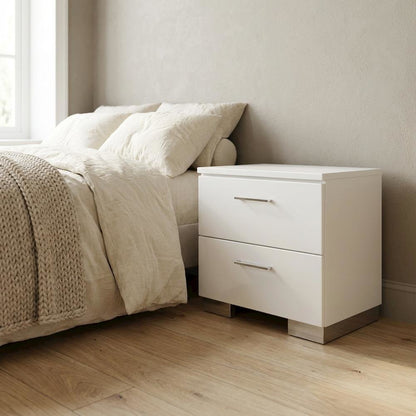 White Solid Wood Nightstand with 2 Drawers for Bedroom Decor