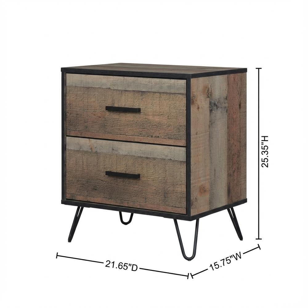 Rustic Nightstand with Black Legs and Full Extension Drawer Glide