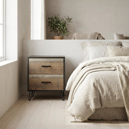 Rustic Nightstand with Black Legs and Full Extension Drawer Glide