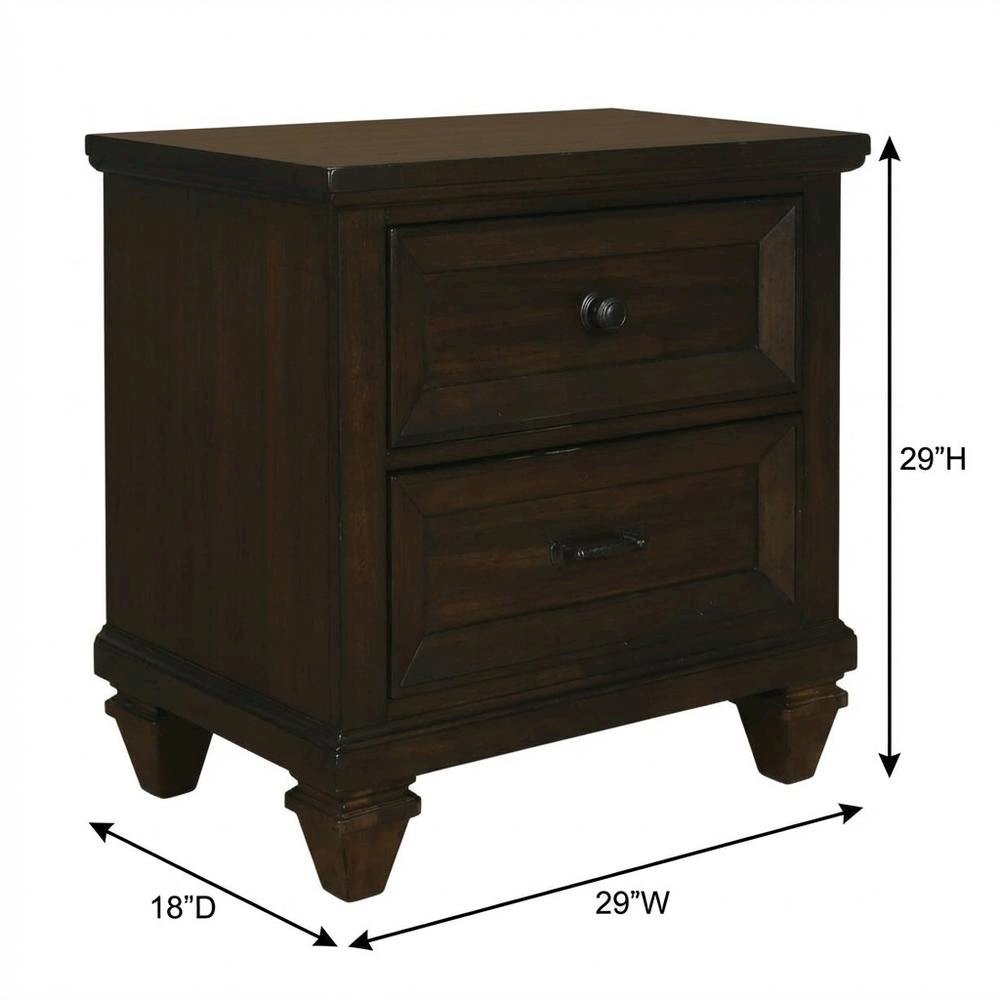 Walnut Solid Wood Nightstand with Two Drawers for Bedroom Storage