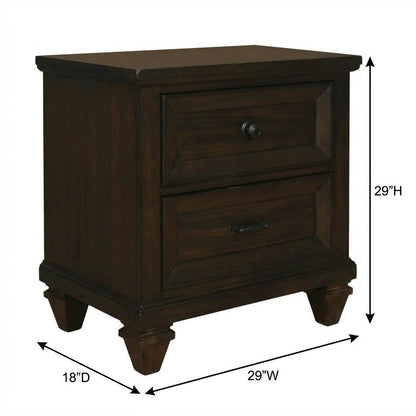 Walnut Solid Wood Nightstand with Two Drawers for Bedroom Storage