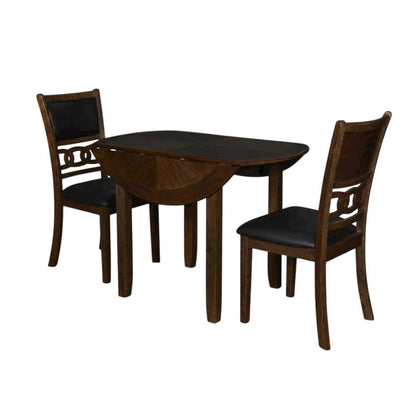 Solid Wood Drop Leaf Dining Table with 2 Chairs in Warm Brown