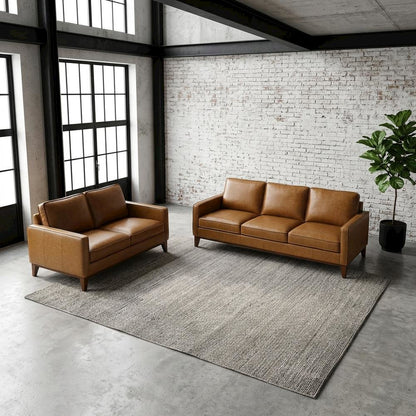 Top Grain Leather Sofa and Loveseat Set for Living Room, Brown