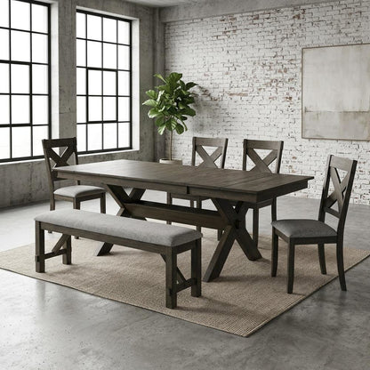 Solid Wood Dining Table Set with Chairs and Bench for Dining Room, Brown