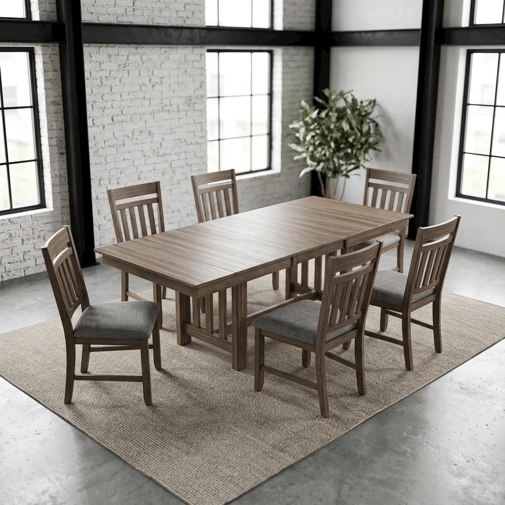 Solid Wood Dining Table with Leaf and Chairs for Dining Room Set, Brown